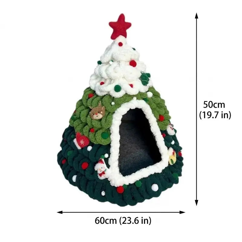 Christmas Cat Bed - Christmas Tree Cat Cave House with Cozy Enclosed Design, Festive Indoor Pet Bed for Cats & Small Pets, Holiday Room Decor