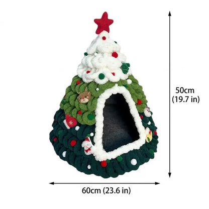 Christmas Cat Bed - Christmas Tree Cat Cave House with Cozy Enclosed Design, Festive Indoor Pet Bed for Cats & Small Pets, Holiday Room Decor