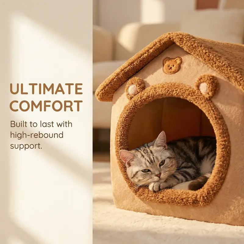 1Pc Pet Bed House for Cats, Removable and Washable Cat House, Winter Warm Cat Bed Soft and Comfortable Puppy Cave Nest Christmas Gift