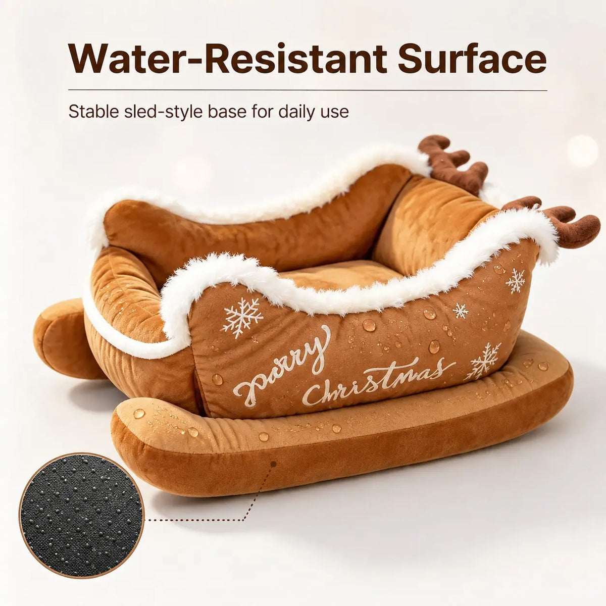 Christmas Sleigh-Shaped Pet Bed, Washable Waterproof Bite-Resistant Soft Plush Bed for Dog and Cat, Cozy Winter Holiday Sofa Bed, Christmas Gift