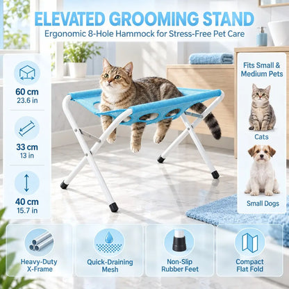 Grooming Hammock for Pets, Foldable Mesh Stand, Easy Nail Trimming & Bathing, Ideal for Dogs & Cats, Convenient One-Person Job