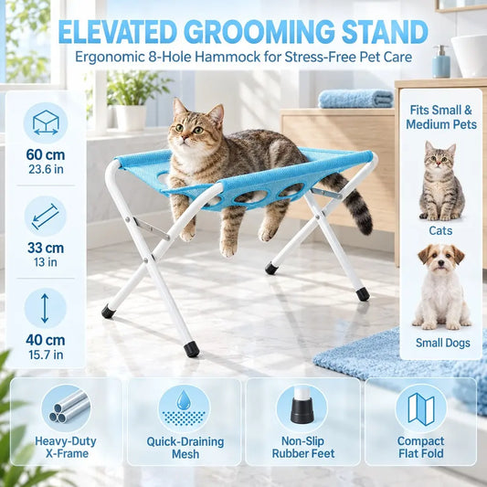 Grooming Hammock for Pets, Foldable Mesh Stand, Easy Nail Trimming & Bathing, Ideal for Dogs & Cats, Convenient One-Person Job