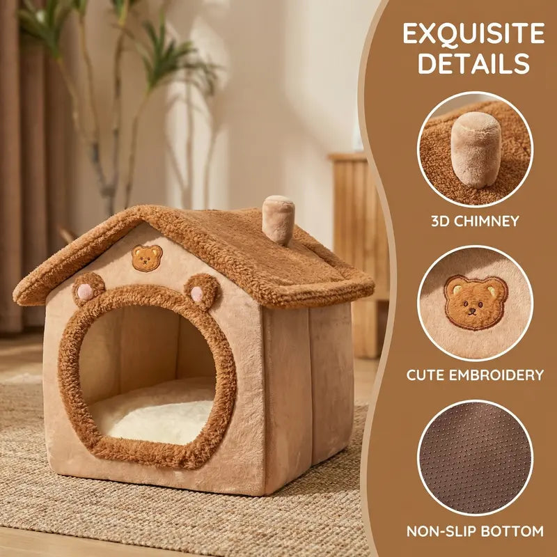 1Pc Pet Bed House for Cats, Removable and Washable Cat House, Winter Warm Cat Bed Soft and Comfortable Puppy Cave Nest Christmas Gift